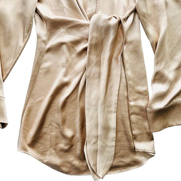 SONG OF STYLE Marta Dress In Nude Size Small NEW Satin Shine Belted Wide Sleeve - Picture 4 of 8